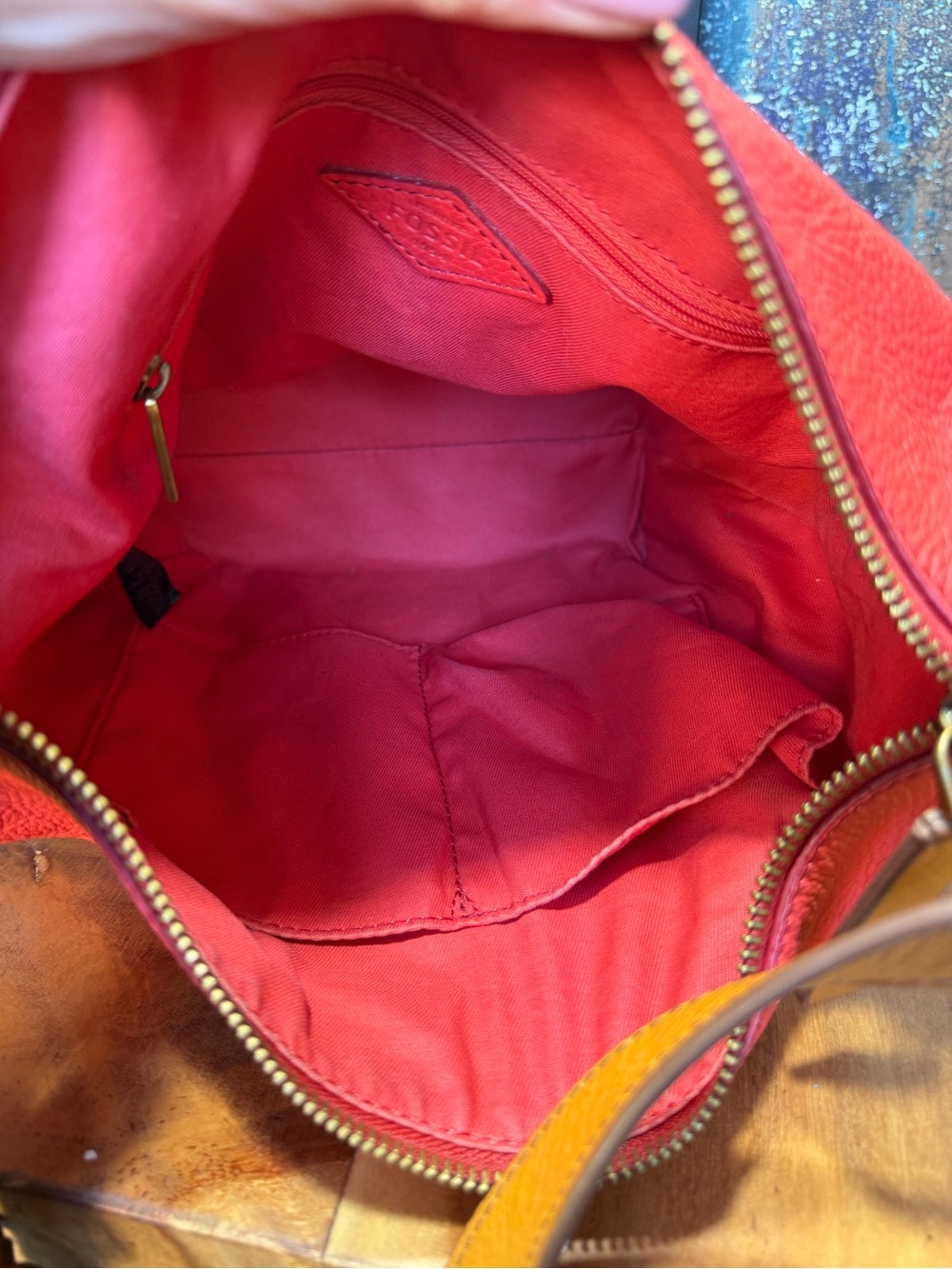 Fossil Rare Boho 2010s Emerson Crimson Red Pebbled Leather Hobo Bag - Picture 13 of 13